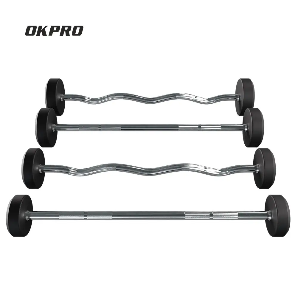 fixed Rubber Fixed Barbells (Straight & Curl) - Image 1